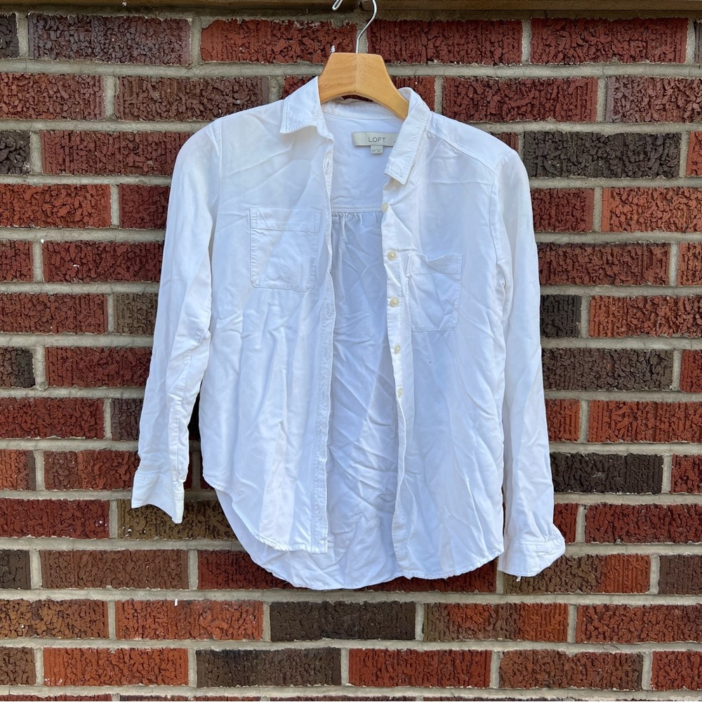 Loft White Button Down Collared Blouse Shirt Top - image 1